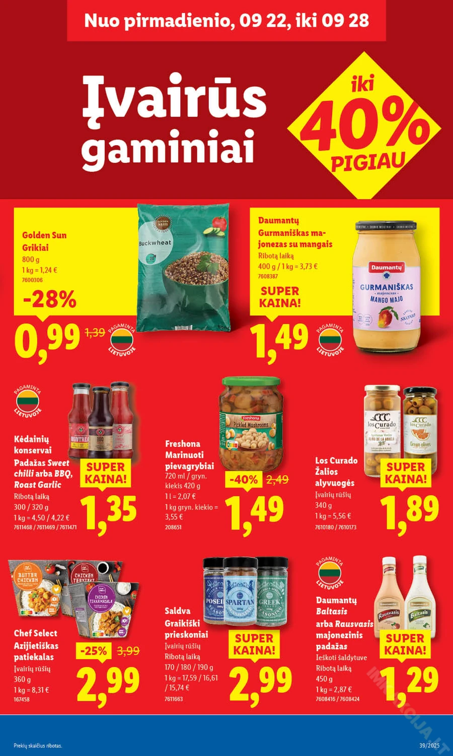 LIDL maisto prekių akcijų leidinys nuo ketvirtadienio puslapis 39